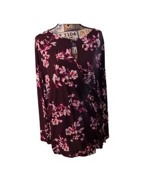 Motherhood Burgundy Floral Babydoll Long Sleeve Wrap Top Size XL